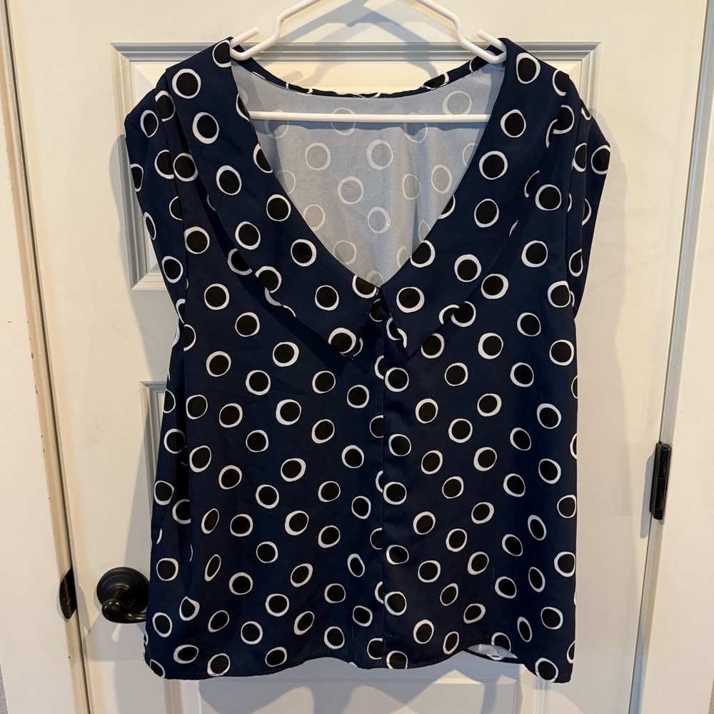 Eloquii Navy Circle Print Blouse